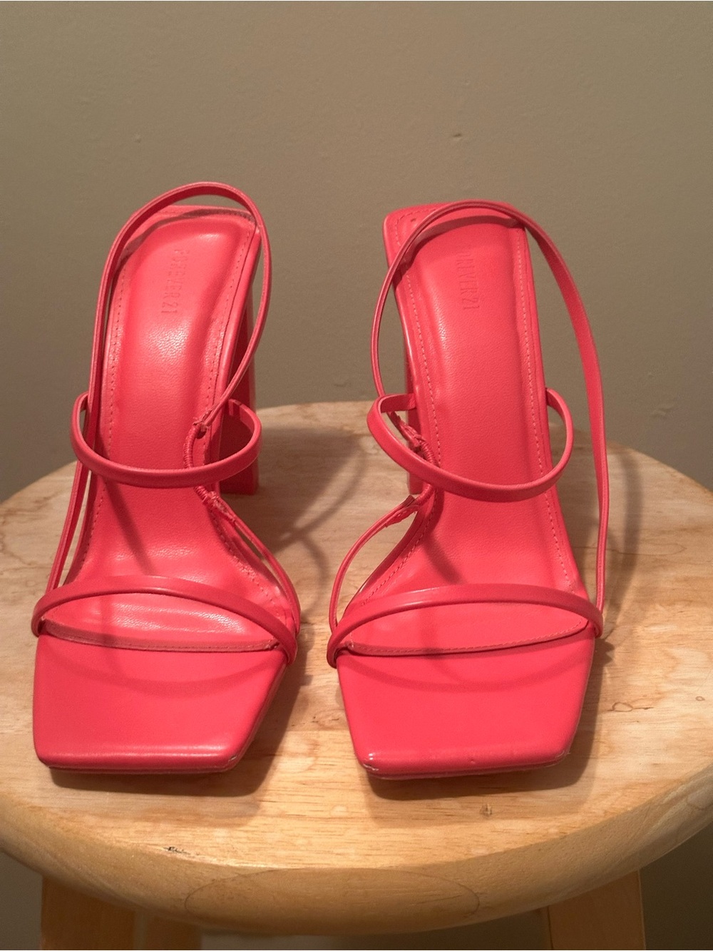Forever 21 Coral Pink Strappy Square-Toe Heeled Sandals